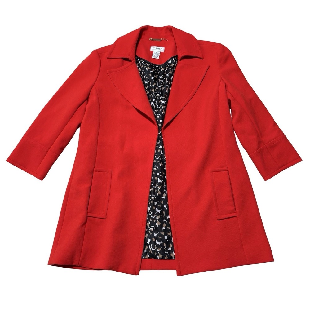 CARMEN MARC VALVO Women's Open front 3/4 Sleeve Coat Red Size Large 21 x 31